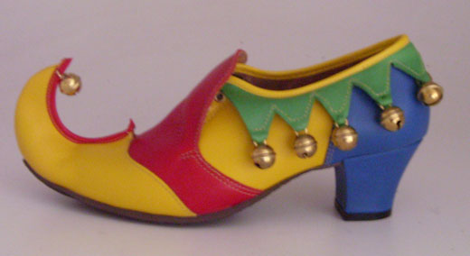 Dames narrenschoen rood geel kobalt met beklede hak