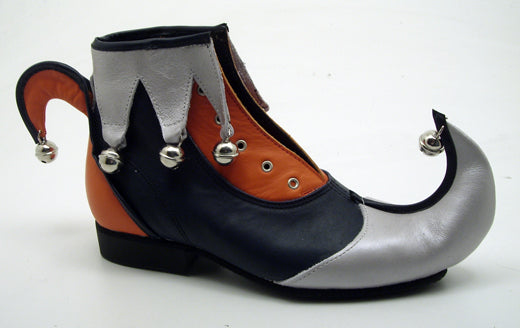 Narrenlaars met achterkrul zilver blauw rood